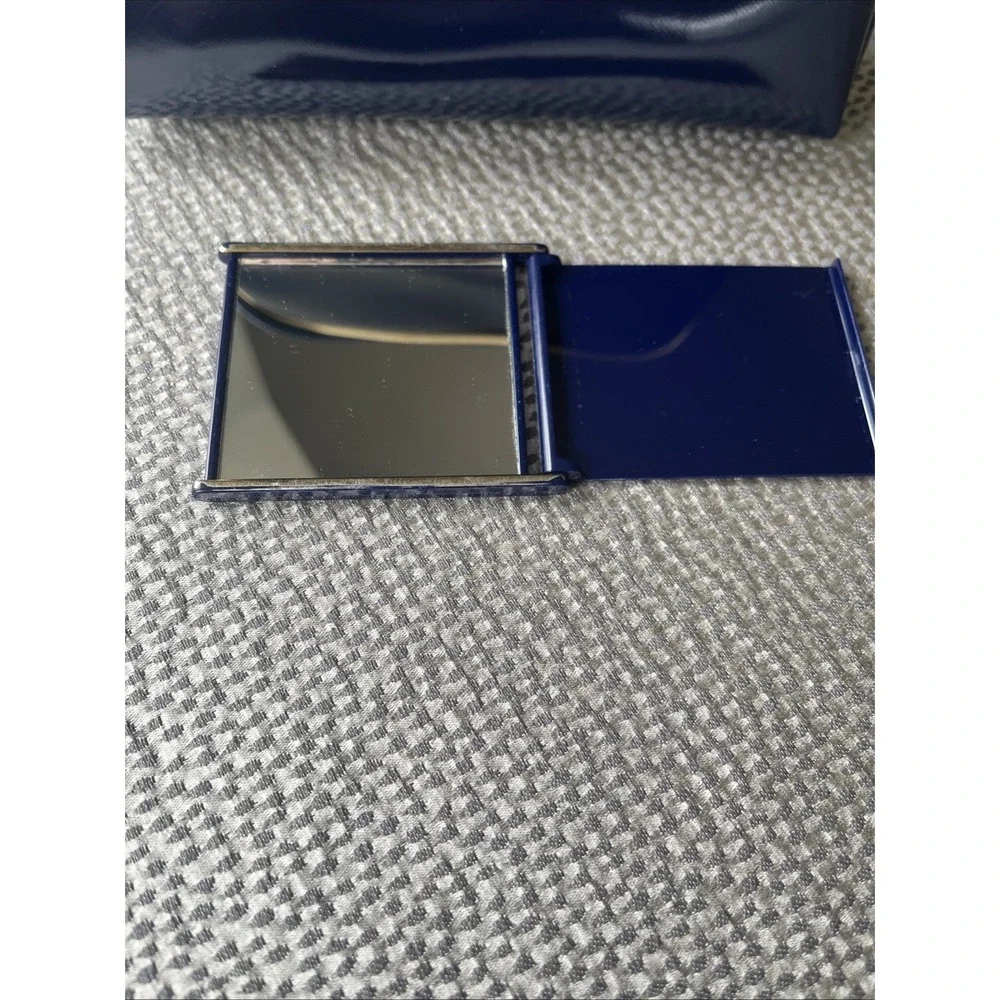Vintage Estée Lauder Classic Navy Blue Gold Travel Bag Makeup Bag Compact Mirror